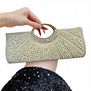 New Fashion Elegant High-end China Origin Magnetic Buckle Closure Polyester <b>Clutch</b> Evening Bag Shiny Pearl Decoration Tanjing - Product Image 1