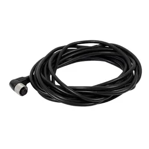 Kabel Konektor Perempuan 5 Pin M12 Kode Sudut Kanan dengan Kabel Cetak Hitam PVC 2M