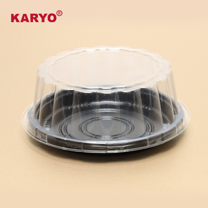 KARYO 201H <span class=keywords><strong>7</strong></span> Polegada Bolo Recipiente Transparente Tampa Cheesecake Sobremesa Caixa De Embalagem Bolos De Plástico Descartáveis Embalagem Bandeja Preta - Product Image 5