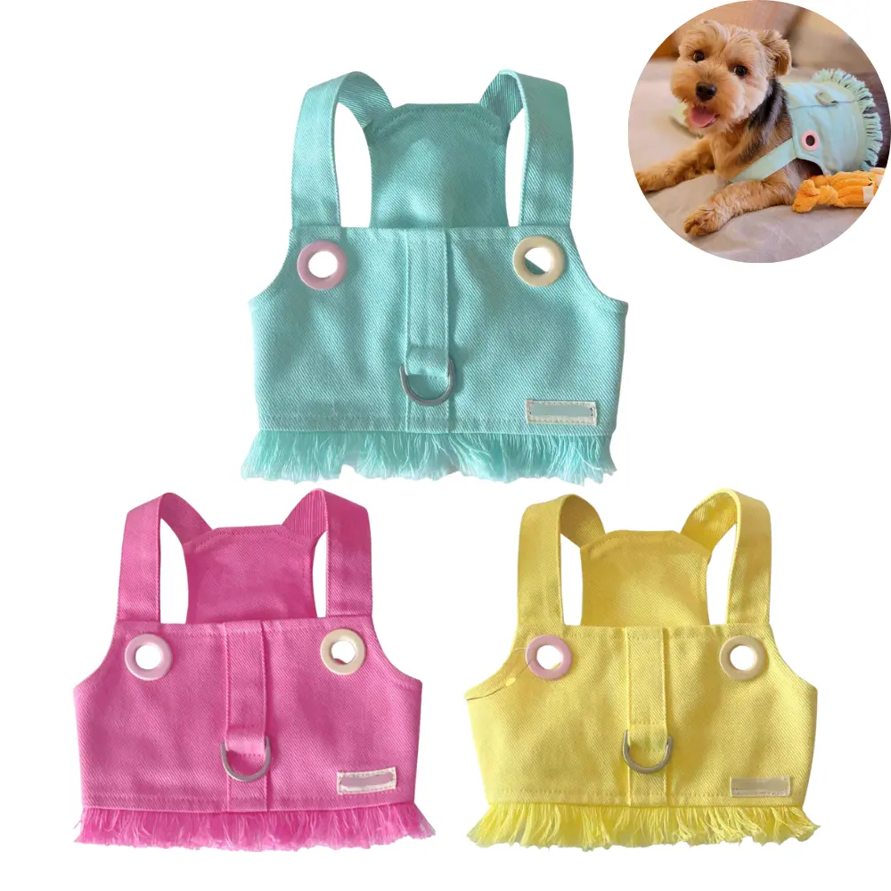 Bonbons couleur mignon Denim chien gilet été chiot robe de princesse