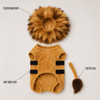 Costume de chien amusant idéal pour les défilés d'animaux de compagnie avec gilet à crinière en fausse fourrure et queue en boule, facile à enfiler pour les chiots
