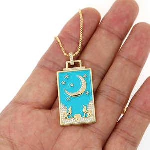 Vintage <span class=keywords><strong>Tarot</strong></span> Charm kolye 18K altın kaplama emaye kolye kolye kadınlar için ayarlanabilir kolye - Product Image 1