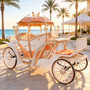 Chariot Citrouille Cendrillon en Fer Forgé de Haute Qualité à 4 Roues, Traîné par des Chevaux, pour Affichage Photo en Parc - Product Image 1