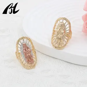 Gioiello religioso 14k Joyeria Oro Laminado colorato splendido tre colori vergine maria anello di nozze in Oro rosa per le donne