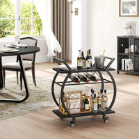 Chariot de Service Mobile Moderne avec Roues, Chariot de Bar Industriel en Bois avec Porte-Bouteilles et Porte-Verres pour Cuisine et Salle à Manger