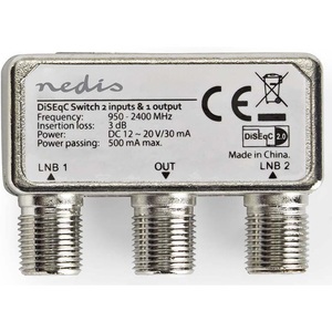 Commutateur DiSEqC Nedis 2 entrées 1 sortie, connecteur F, 950-2400 MHz, télévision par satellite - Product Image 1
