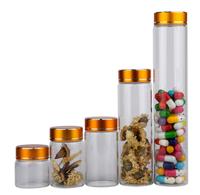 Flacon tubulaire en verre transparent avec couvercle en aluminium pour le stockage des bonbons, de 10, 20, 30, 50, 100 et 250ml, 5 pièces