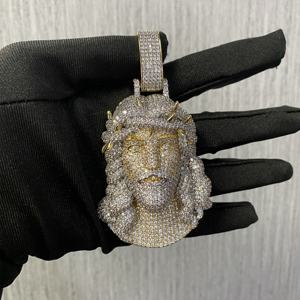 Gioielli Hip Hop in rame placcato oro Fine ghiacciato fuori Micro-Set pieno CZ zircone collana uomo giesus testa pendente - Product Image 1