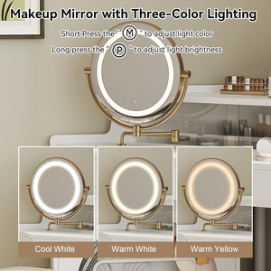 Tavolo da Trucco Angolare con Specchio e Luci LED, Specchiera Pieghevole con Luminosità Regolabile, Bianco - Product Image 6