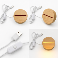 Base lumineuse LED en bois massif et plaque acrylique, alimentée par USB, veilleuse de chambre, décoration de Noël DIY, illusion 3D