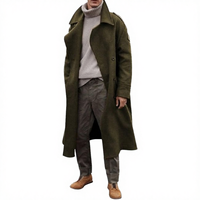 Manteau trench vintage en laine pour homme, coupe ajustée, col rabattu, bouton unique, doublure polaire, chaud pour l'hiver, rembourré en duvet, enduit de bambou