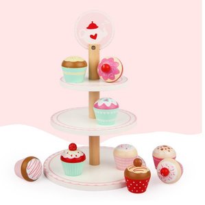 Conjunto de cocina de imitación de madera para postres, juego de repostería, soporte para magdalenas, juguete de pastel de madera - Product Image 3
