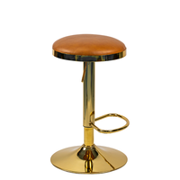 Tabouret de bar moderne et élégant avec siège rond en tissu, hauteur réglable, design pivotant, base en métal doré poli, repose-pieds pour bar à domicile