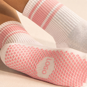 <b>Custom</b> Crew Stripe <b>Grip</b> Yoga <b>Socks</b> Non Slip Pilates <b>Socks</b> with Logo Anti Slip Sole OEM ODM Wholesale - Product Image 1