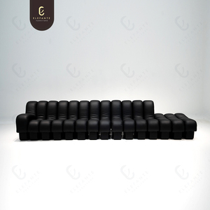 Divano Modulare Personalizzabile in Vera Pelle Nera, Design Moderno e Continuo, Combinazione a Forma di Serpente, per Arredamento Villa - Product Image 3