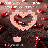 50 bougies chauffe-plat en cire en forme de cœur, 4 heures de combustion, parfumées à la rose, sans fumée, pour la Saint-Valentin, demande en mariage, ambiance romantique