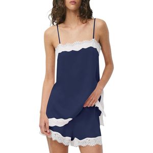 FOXA Women's Pajama Set Lace Cami <b>Shorts</b> Sleepwear Adjustable Straps Floral Trim Loose Fit Two Piece Summer Sleepwear - Product Image 1