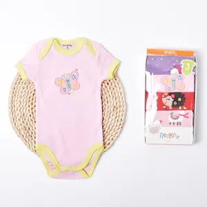 Bayi Bodysuit Organik Kapas Lengan Pendek 5 Potongan Baju Monyet Pola dengan Bordir Dicetak