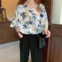 Blouse d'été florale ample style rétro occidental, inspiration Hong Kong, décontractée et respirante en polyester à manches courtes – Vente en gros
