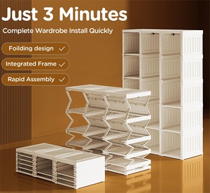 Armoire de rangement modulable 4-15 cubes en plastique pliable avec <span class=keywords><strong>tringle</strong></span> de suspension pour salon - Product Image 6