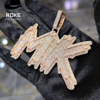 Pendentif personnalisé en or 9K 10K 14K 18K avec initiale MK pavée de diamants de laboratoire VVS, chaîne, bijoux hip-hop pour hommes