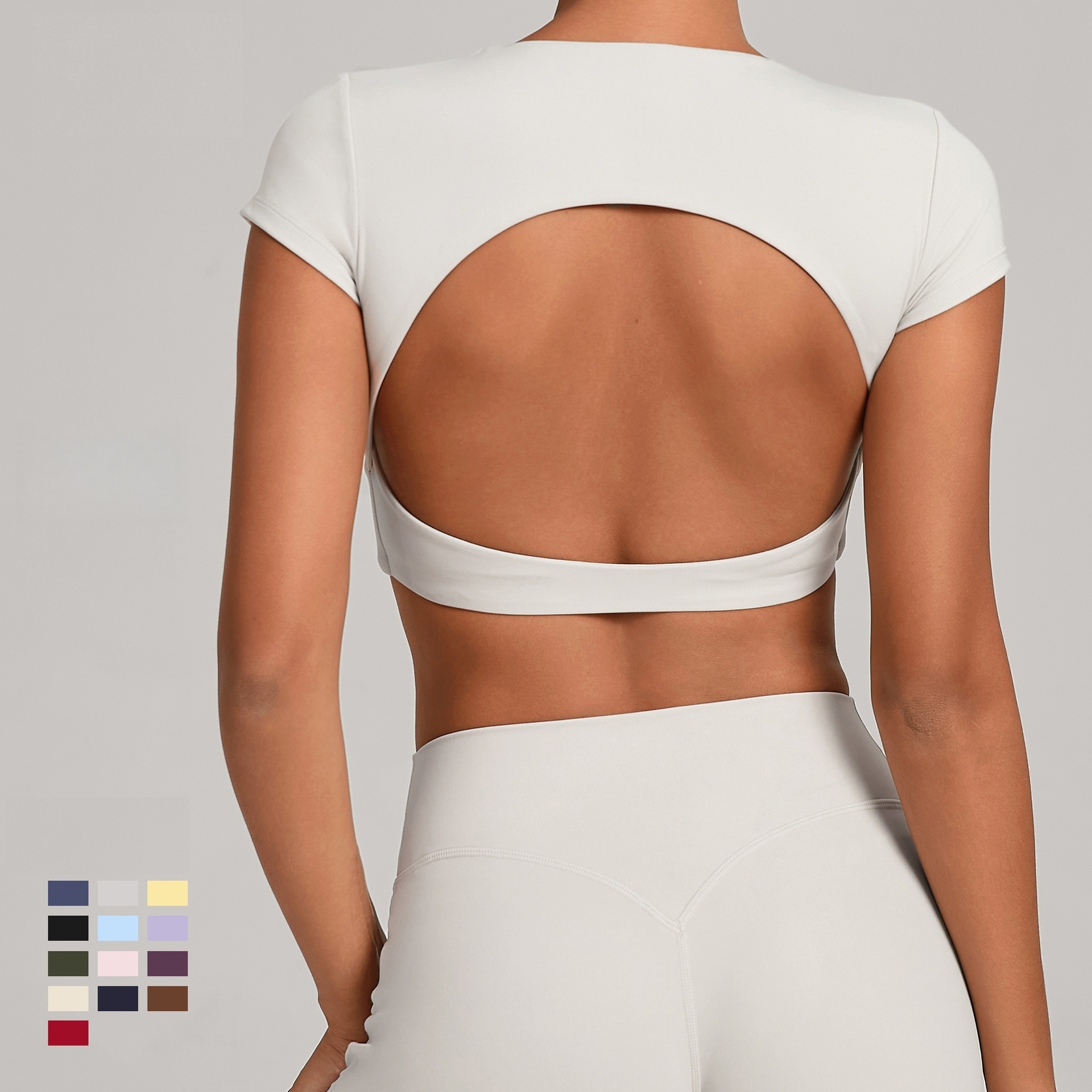 Women Backless Running Sports Top Gym Clothing Breathable Hollow Out Back Slim Fit Workout T-shirt Short Sleeve Yoga Crop Tops