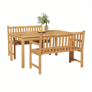 Teak Garden Dining <b>Set</b> 4 Seater Outdoor Furniture Traditional Style Solid Wood <b>Table</b> And <b>Benches</b> - Product Image 1