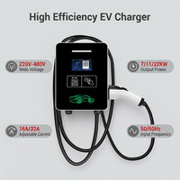 Borne de recharge murale intelligente 22 kW pour VE, Type 2, 32A, triphasée, câble de 5 m, écran tactile, application Tuya, démarrage par carte RFID, IP65, CE, chargeur de voiture EVSE