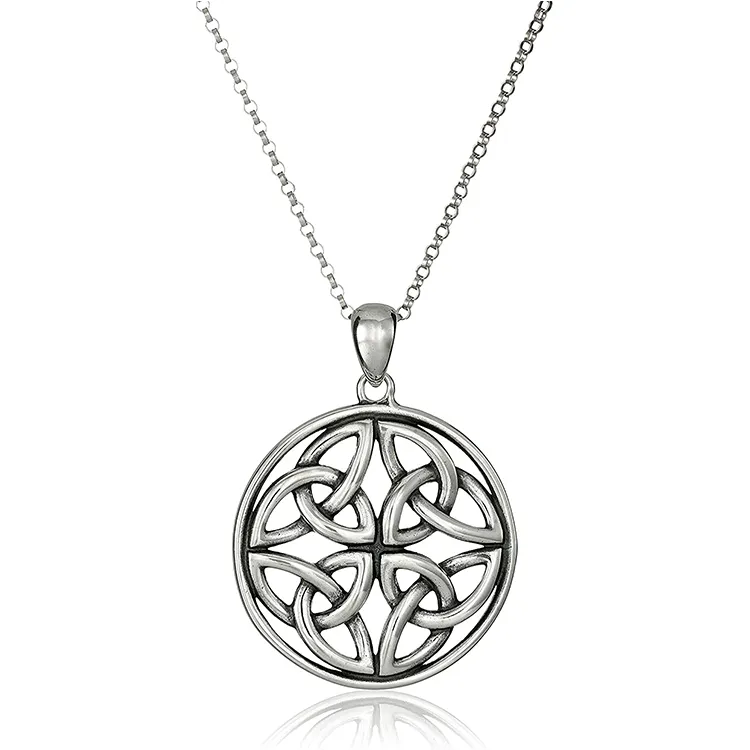 Sterling silver necklace round pendant decoration delicate Celtic knot design