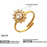 Cincin Bunga Daisy dari Baja Anti Karat 316L, Cincin Statement Floral Berlapis Emas 18K PVD untuk Wanita, Perhiasan Gaya Boho