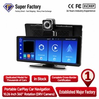 Layar Carplay Portabel 10,26 Inci, Navigasi Mobil GPS, Android Auto, Pemutar Video Multimedia PND dengan Kamera Depan Belakang