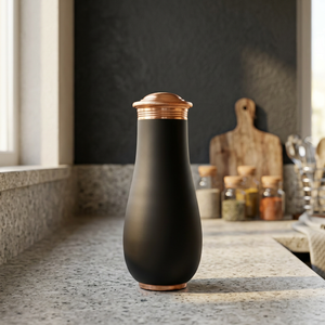 Premium Matte Black Pure <b>Copper</b> Bedside Carafe Jar 1500ml <b>Powder</b> Coated Charcoal Ayurvedic Pot Luxury Wellness Metal Drinknware - Product Image 1