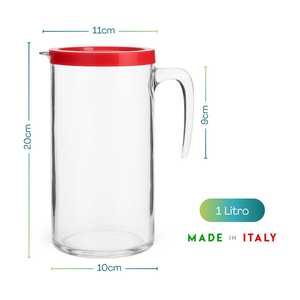 Caraffe in Vetro da 1 Litro con Coperchio Rosso, Beccuccio Anti-Goccia, Manico Ergonomico, Set di Brocche Lavabili - Product Image 2