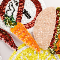 Patch thermocollant à paillettes série Fruits et Aliments : Hamburger, Pastèque, Carotte, Cerise, Citron