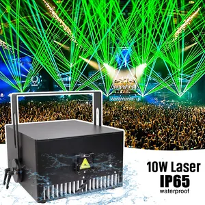 Lampu Laser luar ruangan 10W, peralatan pertunjukan cahaya Laser IP65 ILDA tahan air Pro panggung acara konser proyektor langit Dj Lazer lampu