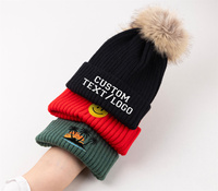 Bonnet côtelé de haute qualité avec logo brodé personnalisé, bonnet en tricot avec pompon, bonnets d'hiver unisexes, bonnet à revers avec patch en cuir