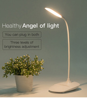 Lampe de bureau LED tactile moderne GL-3C en plastique avec support de téléphone, 3 niveaux de luminosité, rechargeable par USB, réglable à 360°, veilleuse de lecture