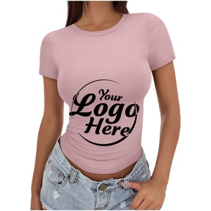 Camisetas de Mujer Casuales Básicas de Manga Corta, Corte Regular, Cuello Redondo 3D, con Spandex, Suaves, para Verano y Gimnasio - Product Image 1