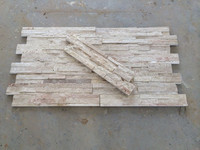 Revêtement mural en pierre de travertin naturel empilée, pierre de culture beige, pour façade extérieure de villa