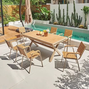 <b>Outdoor</b> Furniture Set French Coffee <b>Table</b> <b>Plastic</b> Wood Dining Set for Courtyard Villa Hotel & Park Use - Product Image 2