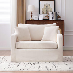 Poltrona Moderna in Ciniglia con Schienale Trapuntato e Gambe in Legno, <span class=keywords><strong>Due</strong></span> Cuscini Decorativi per Soggiorno, Ufficio e Salotto - Product Image 1