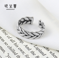 Bague Unisexe Tendance en Argent Sterling Tressé Style Vintage pour Hommes, Bijoux Simples, OEM, 1 pièce/sac OPP