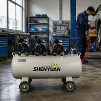 Compresseur d'air portable haut de gamme SHENYUAN à piston, refroidi par air, sans huile, silencieux, alimenté en courant alternatif, avec moteur PLC et réservoir, 220V/110V
