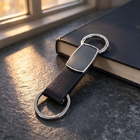 Porte-clés créatif de style chinois en alliage de zinc, anneau porte-clés en cuir PU, pendentif géométrique en métal, fermoir à anneau de traction, cadeau promotionnel