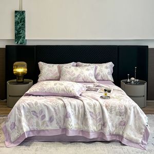Olay Tencel Summer <b>Quilt</b> Set 4 Pieces Lightweight Air Conditioning Blanket Reactive Printed Lyocell Fiber <b>Bedding</b> - Product Image 3