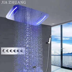 5 Function Large Rain Shower Concealed Ceiling Shower Head Bathroom Faucet Accessories Sets Waterfall, Rain Mist LED Shower head