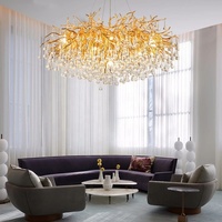 Lustre LED en verre doré de luxe moderne et léger, adapté au salon, à la salle à manger