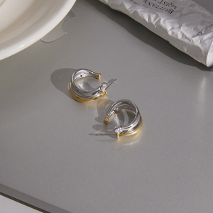 18K Gold And Stainless Steel Two-Tone Double Layer C Ring Hoop Earrings For Women Everyday Wear Jewelry - Product Image 4