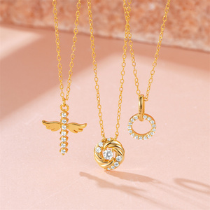 CANNER Vente en gros Nouveaux bijoux Collier Ailes d'Ange Croix en Argent Sterling 925 Pendentif Croix Simple Cercle Fleur Zircon - Product Image 2