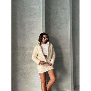 TOPSHOW Women's Elegant Cream Glitter Fringed Woven Cotton Polyester <b>Jacket</b> - Stylish Long Sleeve Outerwear for Autumn Winter - Product Image 5